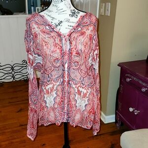3/$25  Lucky Brand Sheer Paisley Tunic Blouse Size XL